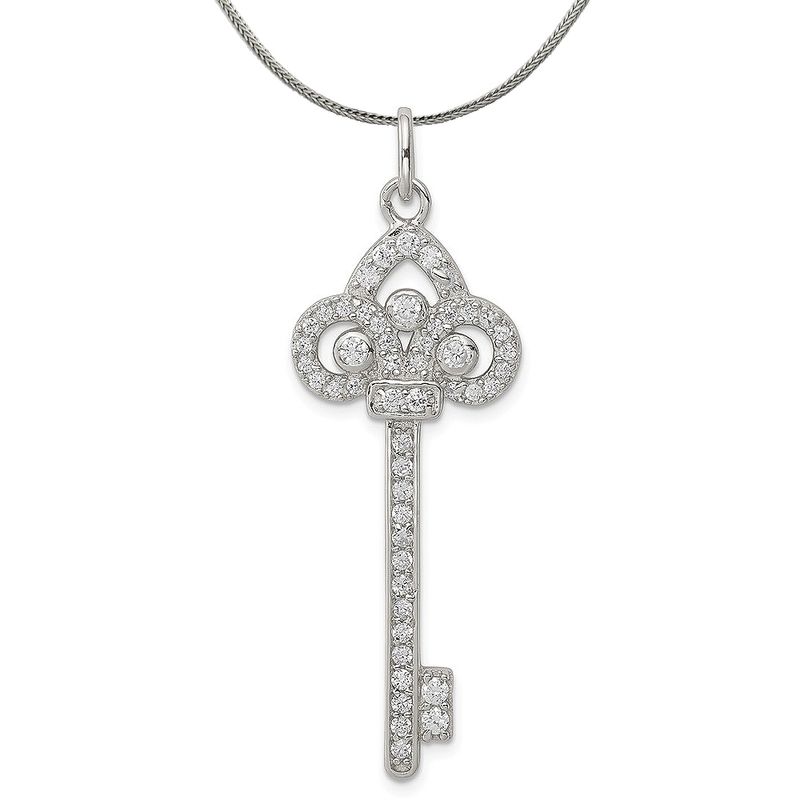 Sterling Silver And Cubic Zirconia Dazzling Key Necklace - 18 Inch
